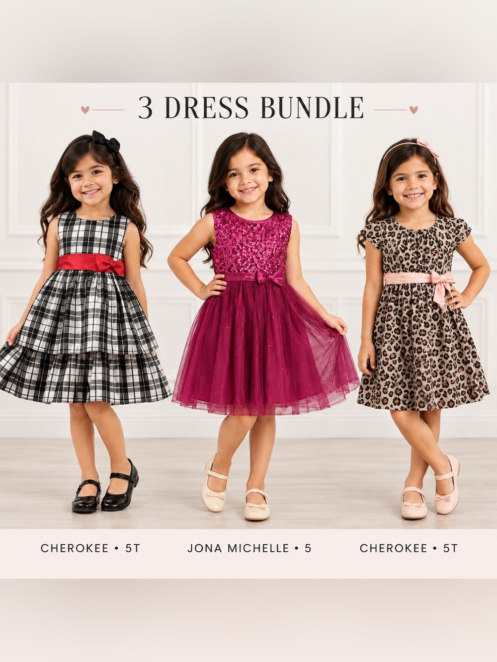 Girls’ 3 Dress Bundle Size 5 & 5T | Cherokee & Jona Michelle fashion chic style